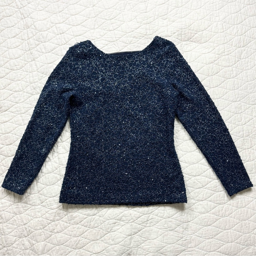 Jennifer Lopez Sparkle Top L Shimmer Sequins Stretch Holiday Event Fairy NEW